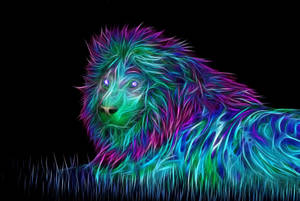 Leu neon 3D întins pe iarbă