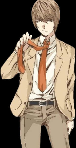 Light Yagami ținând cravata, ilustrație anime