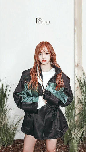 Fundal Blackpink Lisa în jachetă lângă un perete cu textul „Do Better”
