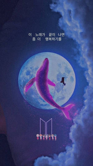 Logo Tiny Tan BTS cu Lună și Balenă — Logo bts GIF Fundal