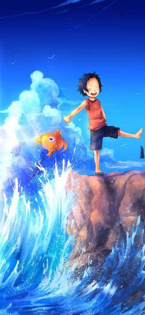 Luffy în Ocean One Piece iPhone fundal de ecran — iPhone 14 Fundal