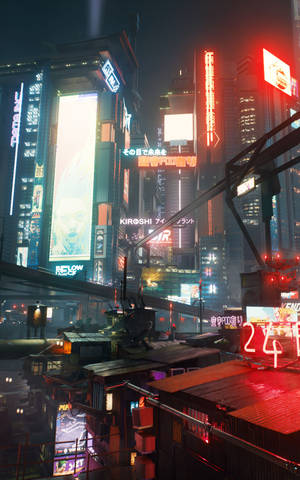 Lumini în Nocturna City în Cyberpunk pentru Android — Galaxy Tab S Fundal