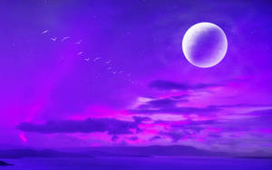 Fundal Lună neon și cer violet — Neon lună Fundal