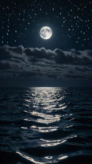 LUNĂ, OCEAN, NOAPTE, REFLECȚIE, LUMINA LUNII, VALURI, MARE, LUNĂ PLINĂ, ÎNSTELAT, STELE, CER NOCTURN, APĂ, REFLECȚIA LUNII, NORI, CALM, SENIN, LINIȘTIT, ORIZONT, UNDIȚE