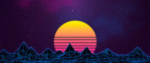 Fond de ecran retro cu lună și linii. — 2560x1080 Fundal