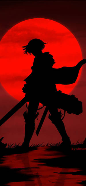 Lună Roșie Silhouette Levi Attack on Titan iPhone — Galaxy S25 FE Fundal