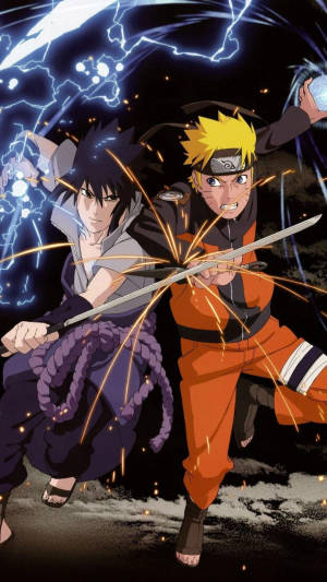 Imagine de fundal cu lupta dintre Naruto și Sasuke, umăr la umăr — Naruto și sasuke Fundal
