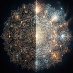 Mandală intricată cu simboluri ascunse și părți care se estompează. — Tecno Phantom Fundal