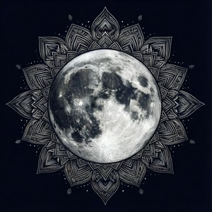 Un fundal SVG simetric cu lună plină și modele geometrice de mandala. — Luna Fundal