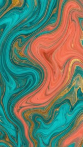 Abstract de marmură lichidă cu vârtejuri teal, coral și auriu, artistic și vibrant. — iPhone XS Fundal