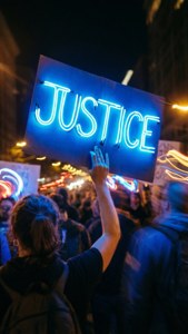 Semafor neon al justiției într-un marș nocturn cu expunere lungă. — iPhone 5 Fundal