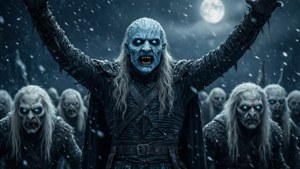 Regele Nopții își conduce armata printr-o furtună de zăpadă — Game of thrones sezonul 8 Fundal