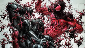 Supereroul Marvel Spiderman roșu și negru cu oameni mici.