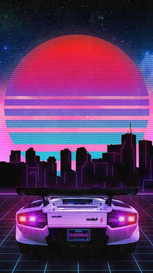 Mașină JDM cu apus vaporwave — Sunset Boulevard Fundal
