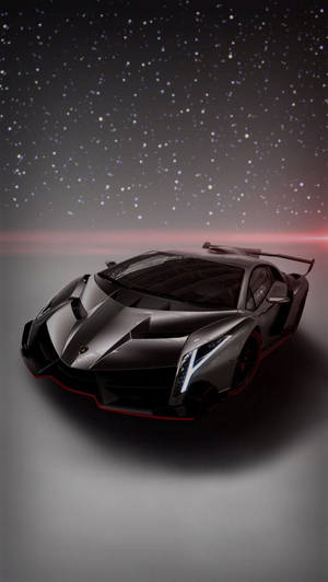 Mașină Lamborghini neagră iPhone sub cer înstelat — Mașini cool Fundal