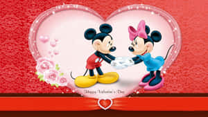 Mickey și Minnie Mouse într-un cadru în formă de inimă — Drăguț de ziua îndrăgostiților Fundal
