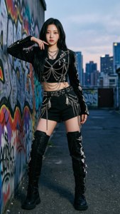 Un portret fashion de stil stradal edgy al unui idol Kpop. — Kpop GIF Fundal