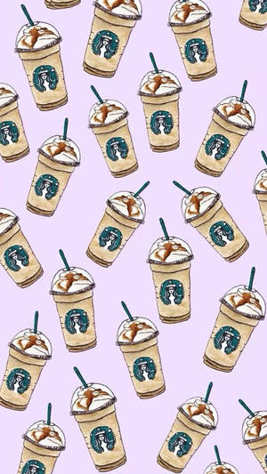 Căni drăguțe cu băutură caramel Starbucks — Mov pastel violet Fundal