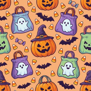 Model fără cusături de pungi de dulciuri de Halloween, cu fantome și bomboane porumb. — Pixel Watch 3 Fundal