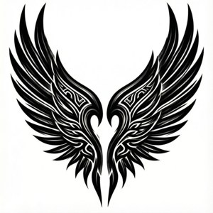 Un tatuaj tribal bold de aripă, cu linii curbe în stil Marquesan și modele simetrice. — Tecno Phantom V Flip Fundal