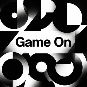 Abstract geometric alb-negru cu text bold 'Game On'. — OLED Fundal