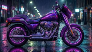 O motocicletă retro-futuristă sub lumini neon violet. — Mov neon Fundal