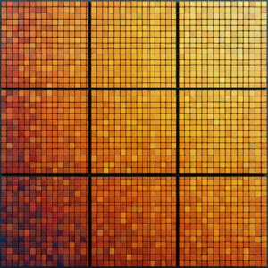 Un grilaj sudoku de minuscule pătrate mozaic într-un gradient cald. — Pixel Watch 5 Fundal