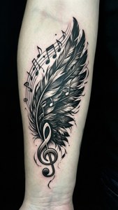 Wing tattoo combined with musical notes, music theme. — iPhone 5 Fundal
