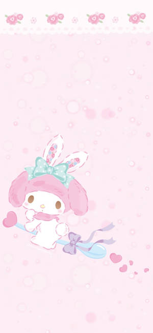 Wallpaper My Melody călărind o lingură — iPhone 16e Fundal