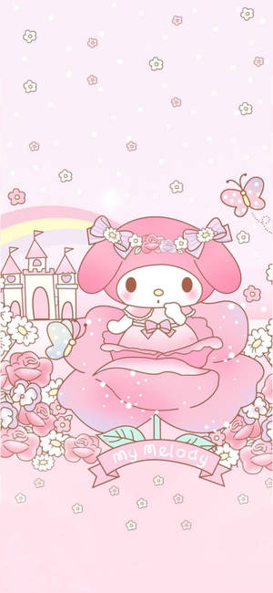 Fond de ecran My Melody și floarea trandafir — iPhone 16 Fundal