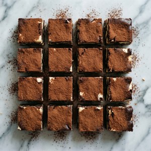 O prezentare plată a pătratelor Nanaimo bar pe marmură cu pudră de cacao. — Pixel Watch 4 Fundal