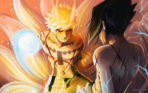 Fond de ecran Naruto cu nouă cozi și Sasuke în luptă — Naruto și sasuke Fundal