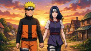 Naruto și Hinata plimbându-se la apus — Anime cuplu GIF Fundal