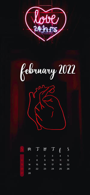 Neon Heart February 2022 Calendar wallpaper — iPhone 17 Fundal