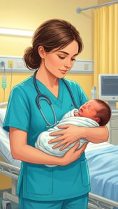 Gentle neonatal nurse cuddling a newborn. — iPhone 5 Fundal