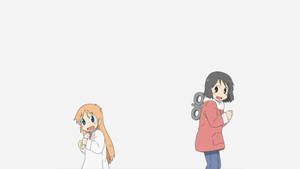 Nichijou Nano și Hakase dansând pe fundal alb