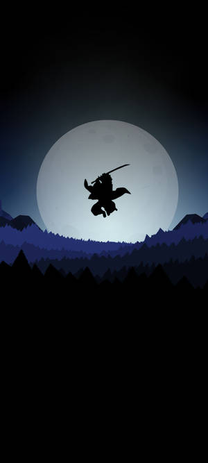 Siluetă Ninja Anime Cool Telefon Lună — iPhone 17e Fundal