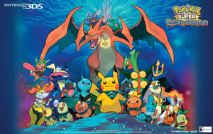 Pokemon Pikachu, Bulbasaur, Ivysaur, Charmeleon, Charizard și Squirtle împreună cu alți Pokemon în temnița misterioasă.