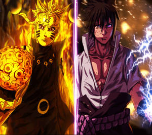 Chakra lui Naruto, jutsu și rasenshuriken versus chidori și rinnegan ale lui Sasuke.
