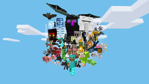 Assorted Minecraft mobs union above sky wallpaper