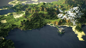 fundal Minecraft pădure verde lac biom