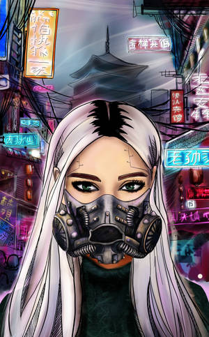 Fictivă doamnă în mască din Cyberpunk — Galaxy Tab S9 Fundal