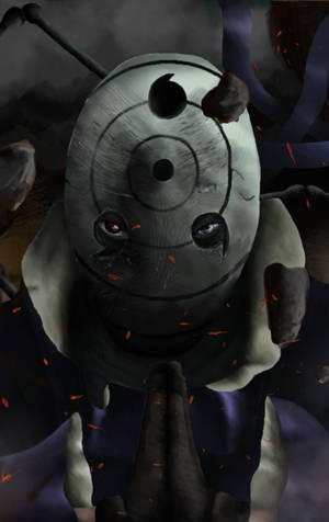 Fond de ecran întunecat cu Uchiha Obito în masca Rinne Sharingan. — Galaxy Tab S10+ Fundal
