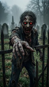Zombie cu ochi roșii strălucitori în cimetrul — iPhone 5 Fundal