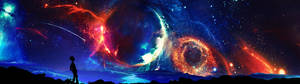 Wallpaper Omul Deasupra Planetei Colosale — 5120x1440 Fundal