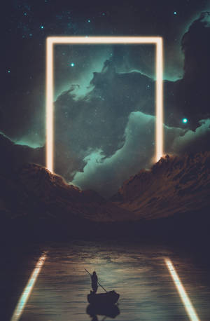 Omul navigând pe râu în spatele portalului de lumină albă wallpaper — Honor MagicPad 3 Pro 12.3 Fundal
