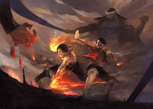 One Piece Desktop Luffy Ace Sabo Bătălie — One piece desktop Fundal