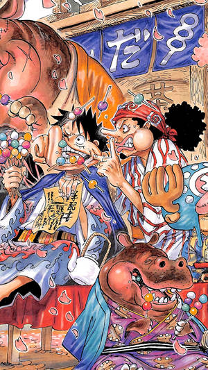 One Piece Telefon Luffy și Usopp Mâncând Dango
