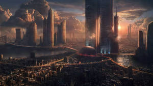 Fond de ecran Oraș Industrial Futurist. — 2560x1440 Fundal