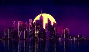 Oraș neon violet estetic iluminat de lună